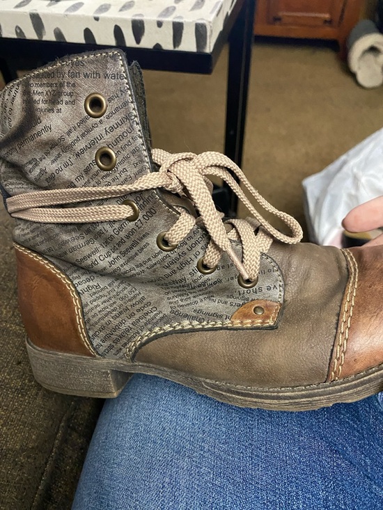 Rieker Shoes - Rieker Newsprint Brown and Tan Lace-Up Ankle Boots